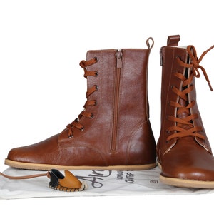 Handmade Brown Leather Barefoot Boots: Wide Toe, Zero Drop