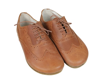 Men's Handmade Leather Barefoot Oxford Shoes: Camel Honey Dress Shoes