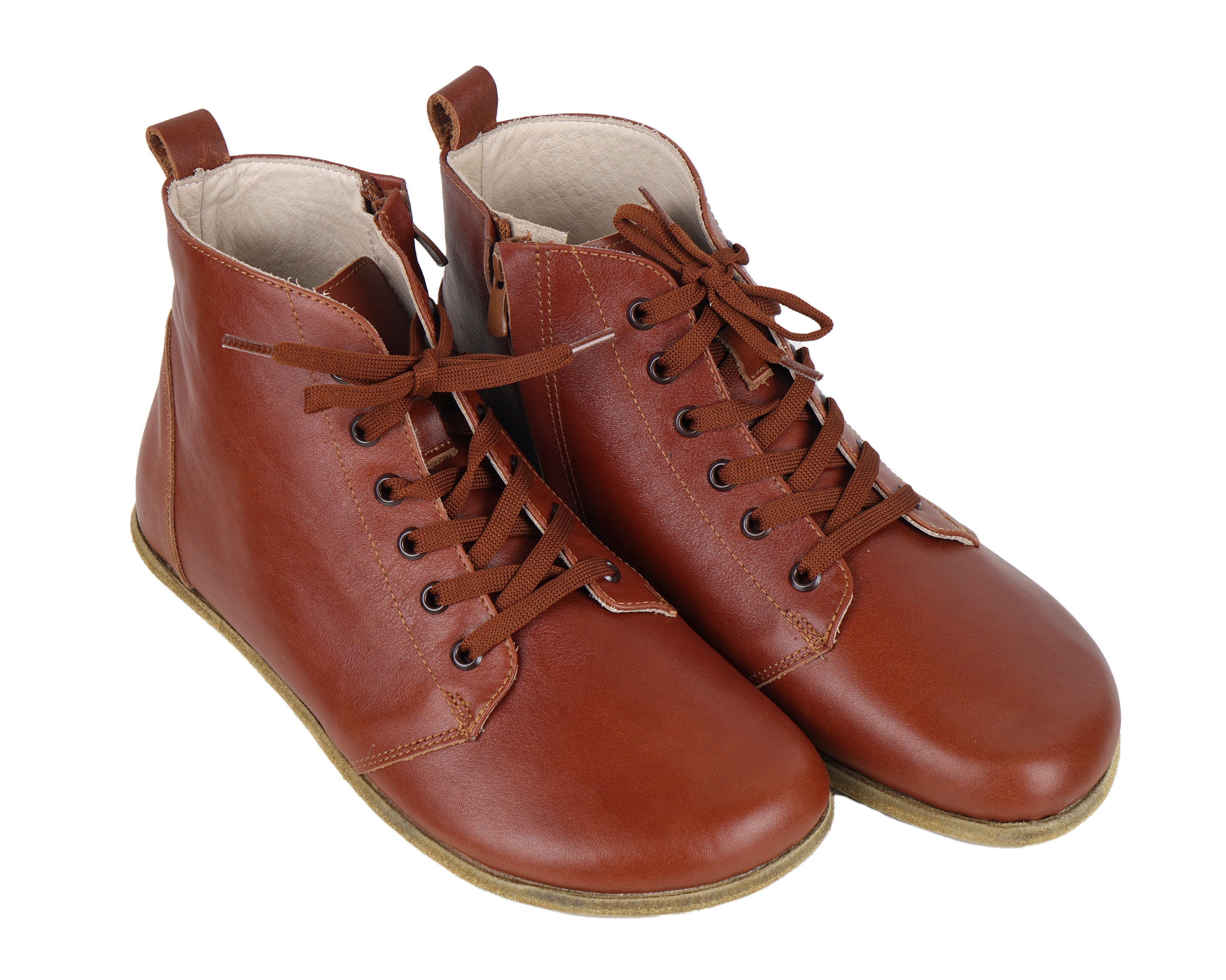 Leather Brown No Heel Boots Men's Brown Leather Barefoot Boots: Handmade Zero Drop Shoes Leather Brown No Heel Boots Men's Brown Leather Barefoot Boots: Handmade Zero Drop Shoes