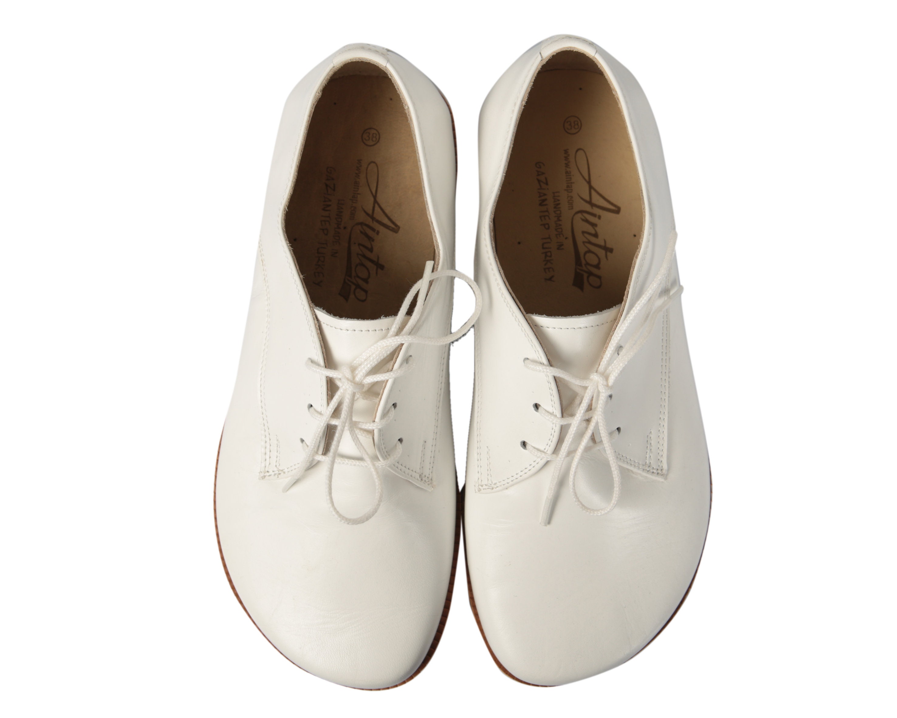 MEN Zero Drop OXFORD Barefoot WHITE Smooth Leather Handmade Shoes