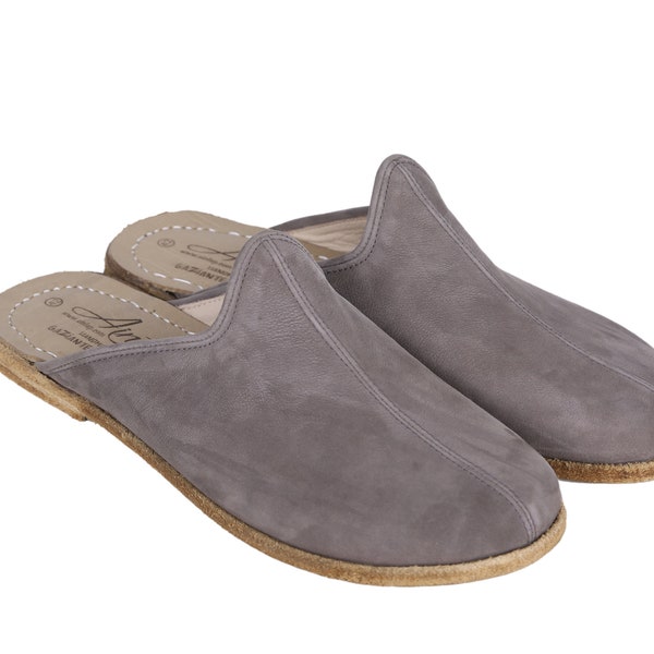 Damskie szerokie klapki, sandały Barefoot SZARE skóra nubukowa ręcznie robione