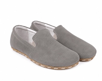 MEN Barefoot GRAY NUBUCK Leather Sport Slip On Shoes, Comfort & Style: Handmade