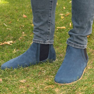 Men Handmade CHELSEA Boots Zero Drop, Barefoot JEANS NUBUCK Leather, Natural, Colorful, Leather Insole & Outsole