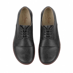 Men's Barefoot BLACK CRAZY Leather Oxford Shoes, Classic Comfort & Style: Handmade, Moccasins