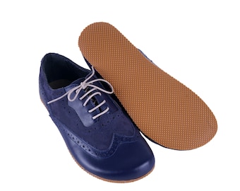 Men's Handmade Leather Barefoot Oxford Shoes - Navy Blue