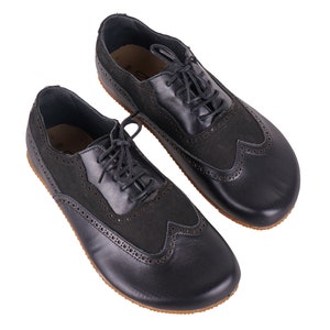 MeN Barefoot OXFORD, Moccasin Shoes Businessman BLACK Leather Handmade Zero Drop, Dress Formal Oxfords Lace Up RuBBER OUTSOLE image 2