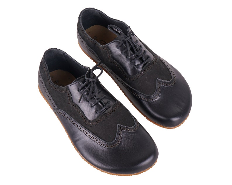 MeN Barefoot OXFORD, Moccasin Shoes Businessman BLACK Leather Handmade Zero Drop, Dress Formal Oxfords Lace Up RuBBER OUTSOLE image 2