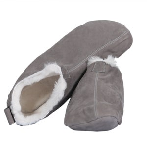 Handmade Nubuck Leather Bootie Slippers: Sheep Fleece Lined