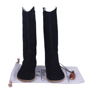 Women Flat KNEE Boots Barefoot Zero Drop BLACK SUEDE Leather Handmade Shoes, 5mm Leather Outsole image 5