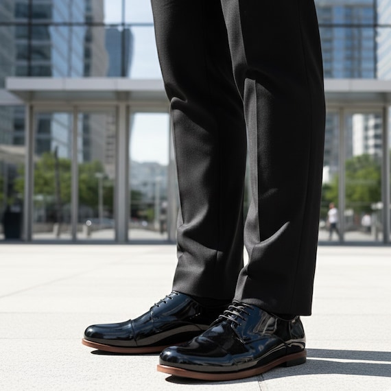 Men's Barefoot BLACK PATENT Leather Oxford Shoes, Classic Comfort & Style: Handmade, Moccasins
