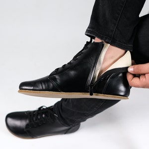 HEREN Bredere rits en veters Korte laarzen Zero Drop Barefoot ZWART Glad lederen handgemaakte schoenen, kleurrijk, instapper 6 mm lederen buitenzool