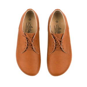 Women's Barefoot TAN SMOOTH Leather Oxford Shoes, Classic Comfort & Style: Handmade, Moccasins, 6mm Rubber Outsole image 9