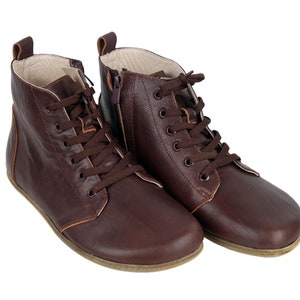 HEREN Bredere rits en veters Korte laarzen Zero Drop Barefoot DONKER Bruin Glad lederen handgemaakte schoenen, Kleurrijk, Slip-On 6mm lederen buitenzool