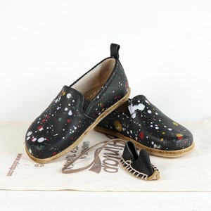 KIDS WIDER Barefoot Slip-On BLACK Splanter Leather Handmade Yemeni Shoes, Natural, Colorful Boy Shoes, Girl Shoes