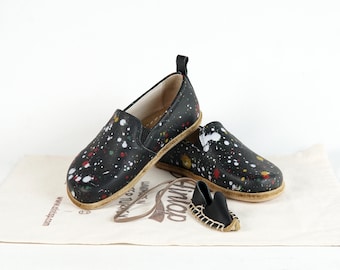 KIDS WIDER Barefoot Slip-On BLACK Splanter Leather Handmade Yemeni Shoes, Natural, Colorful Boy Shoes, Girl Shoes