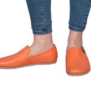 WOMEN Barefoot ORANGE Leather Handmade SPORT Yemeni Shoes, Natural, Colorful, Slip-On