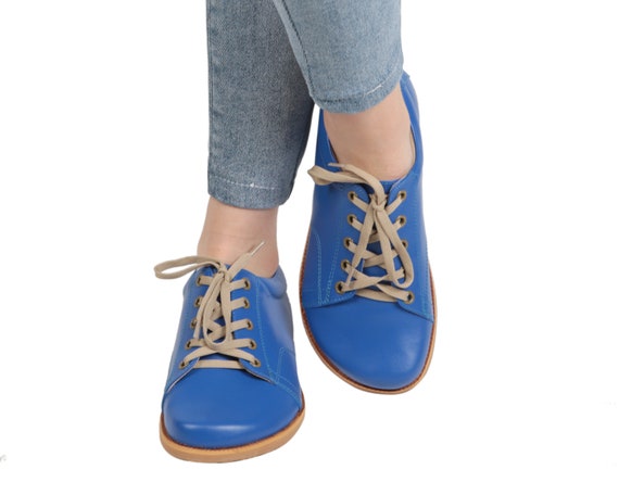 DAMES Zero Drop SNEAKER Barefoot BLAUW Glad lederen handgemaakte schoenen natuurlijk kleurrijk instapper Etsy Belgie