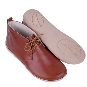 Handmade Brown Leather Barefoot Booties - Zero Drop - Women&#39;s Ankle Boots