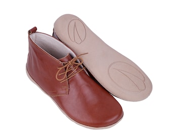 Handmade Brown Leather Barefoot Booties - Zero Drop - Women's Ankle Boots