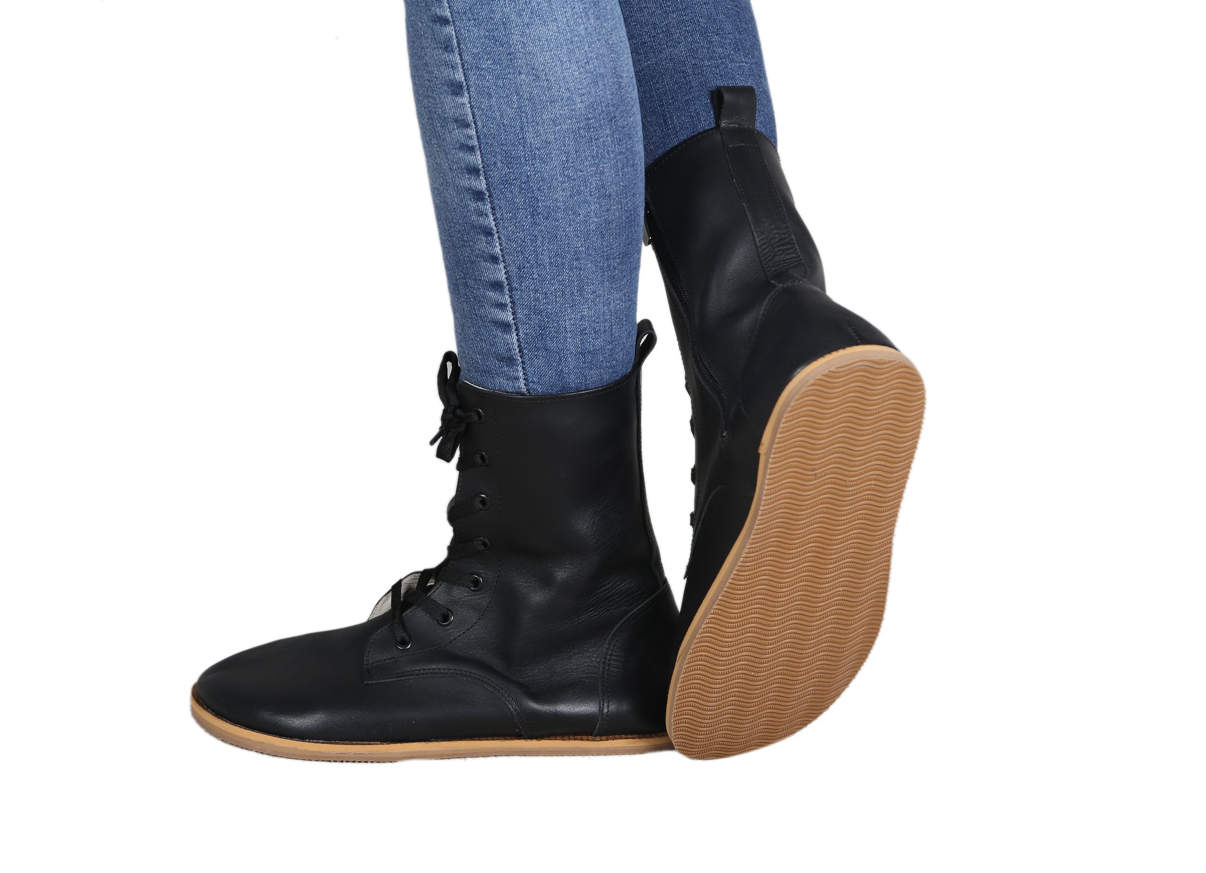 Handmade Black Leather Barefoot Boots: Wide Toe, Zero Drop 