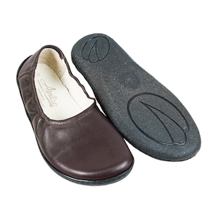 Flat Ballet Barefoot Zero Drop DARK BrOWN SMOOTH Leather Ballerinas, Leather Handmade Shoes, Slip-On Slip-On 6mm Rubber Outsole