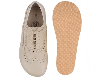 CREAM SMOOTH Leather Barefoot Oxfords: Handmade Women's Zero Drop Shoes