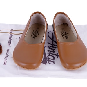 Flat Ballet Barefoot Zero Drop TAN SMOOTH Leather Ballerinas, Leather Handmade Shoes, Slip-On 5mm Rubber or Leather Outsole image 1