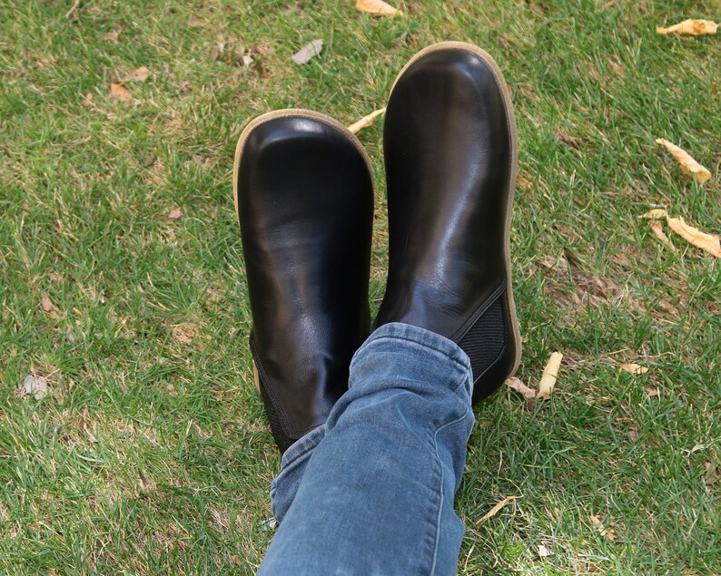 Women Handmade CHELSEA Boots Zero Drop Barefoot BLACK Smooth Etsy