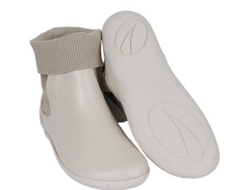 Cream Leather Barefoot Chelsea Boots: Wide Toe, Zero Drop, Handmade