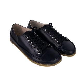 MEN Wider Converse Style Shoe, Handmade, Zero Drop, Barefoot All BLACK Smooth Leather, Natural, Colorful,Leather Insole, 6mm Leather Outsole