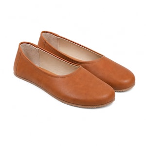 Women CAMEL CRAZY Leather Barefoot Ballerinas: Handmade Zero Drop Shoes, Classic Comfort & Style, 6mm Rubber Outsole