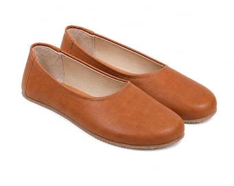Bailarinas de piel para mujer CAMEL CRAZY: Zapatos artesanales de caída cero, comodidad y estilo clásicos, suela de goma de 6 mm.