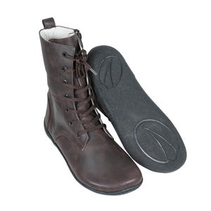 DAMES Laarzen BREDE Zero Drop Barefoot DONKERBRUIN-CHoCOLATE Crazy Leather Handgemaakt, natuurlijk, kleurrijk, rubberen buitenzool