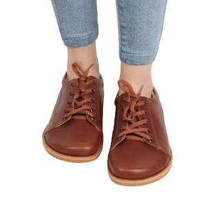MEN Zero Drop SNEAKER Barefoot BROWN Smooth Leather Handmade Shoes, Natural, Colorful, Slip-On