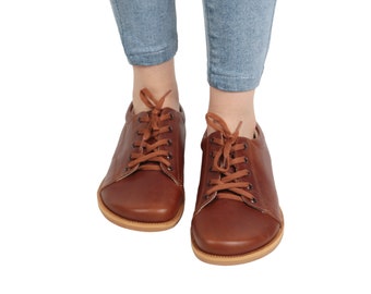 Tênis masculino zero drop descalço marrom marrom couro liso feito à mão, natural, colorido, slip-on