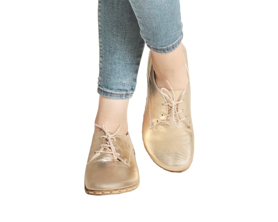 MUJER Oxford Wide Barefoot Bright GOLD Cuero Hecho a mano SPORT Zapatos  yemeníes, Natural, Colorful, Slip-On -  España
