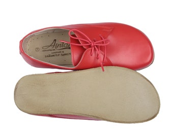 MEN Oxford Barefoot Red Leather Handmade Classic Yemeni Shoes, Natural, Colorful, Slip-On