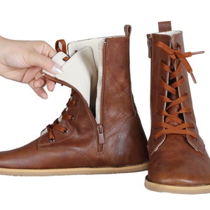 DAMES Laarzen WIDE Zero Drop Barefoot Donkerder BRUIN Zacht leer Handgemaakt, natuurlijk, kleurrijk, lederen binnenzool en Eva buitenzool