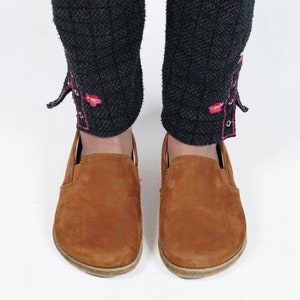 KIDS WIDER Barefoot Slip-On TAN Nubuck Leather Handmade Yemeni Shoes, Natural, Colorful Boy Shoes, Girl Shoes