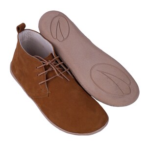 Botas de couro descalças feitas à mão: nobuck bege zero drop