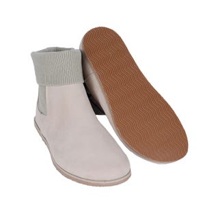 MEN Wide Barefoot Chelsea Boots, Zero Drop, Stacked Sock-like Cuffs, CREAM NUBUCK Leather Handmade, Natural, Eva Base Sole