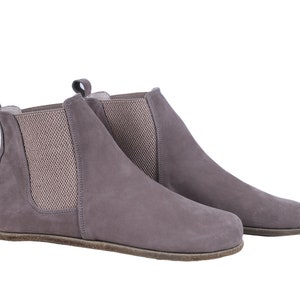 Men Handmade CHELSEA Boots Zero Drop, Barefoot SMOKED NUBUCK Leather, Natural, Colorful, Leather Insole & Outsole