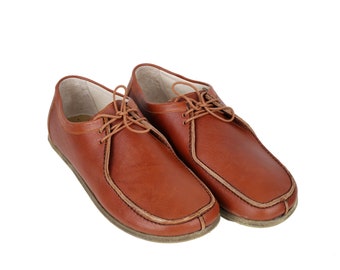 Men LOAFER BROWN Smooth Leather, Handmade Barefoot, Grounding, Zero Drop, Leather Insole & Outsole