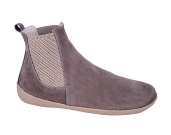 Men Handmade CHELSEA Boots Zero Drop, Barefoot SMOKED NUBUCK Leather, Natural, Colorful, Leather Insole & 6mm Soft Rubber