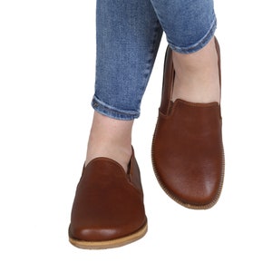 Women WIDE Zero Drop Barefoot BROWN Sooth Leather Handmade, Natural, Colorful, Leather Insole and Eva Outsole Shoes