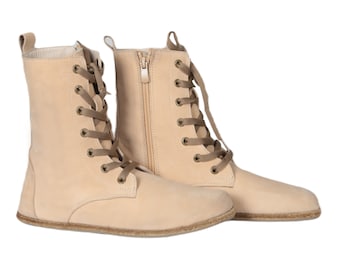 Handmade Cream Nubuck Leather Boots: Zero Drop Barefoot Style