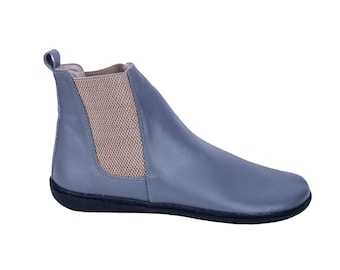 Handmade Gray Leather Chelsea Boots: Barefoot Zero Drop