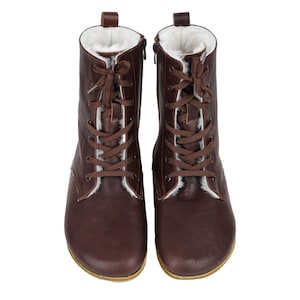 Shearling DAMES Laarzen WIDE Zero Drop Barefoot Donkerbruin Zacht leer Handgemaakt, natuurlijk, kleurrijk, lederen binnenzool en buitenzool