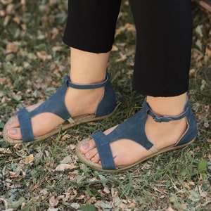 WOMEN Wider Barefoot Buckle Sandals, JEANS NUBUCK Leather Handmade, Grounding, Zero Drop, Natural, Colorful