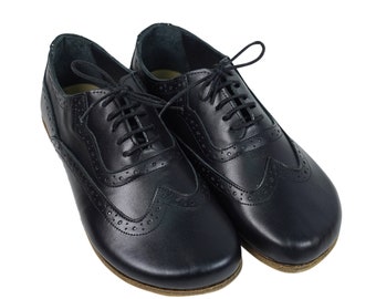 Handmade Black Leather Oxford Barefoot Shoes: Zero Drop Moccasins
